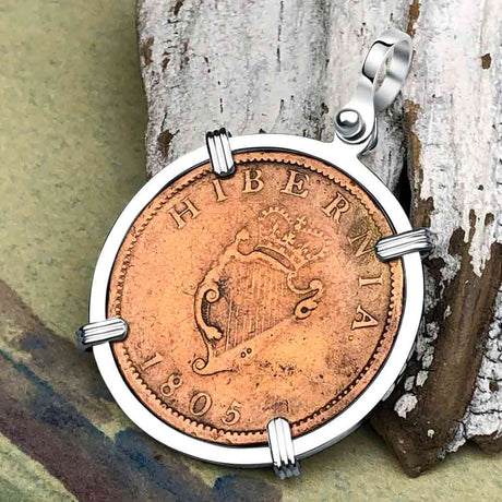 1805 Celtic Harp Irish Copper Half Penny Dublin Hoard Sterling Silver Pendant