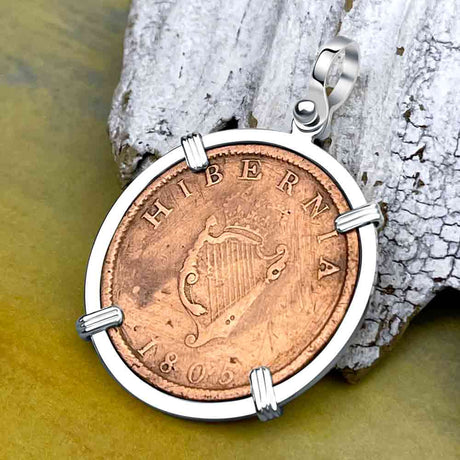 1805 Celtic Harp Irish Copper Half Penny Dublin Hoard Sterling Silver Pendant