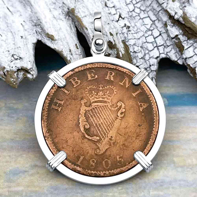 1805 Celtic Harp Irish Copper Half Penny Dublin Hoard Sterling Silver Pendant