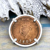 1805 Celtic Harp Irish Copper Half Penny Dublin Hoard Sterling Silver Pendant