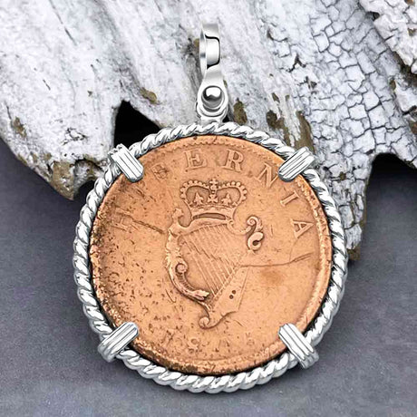 1805 Celtic Harp Irish Copper Half Penny Dublin Hoard Sterling Silver Pendant
