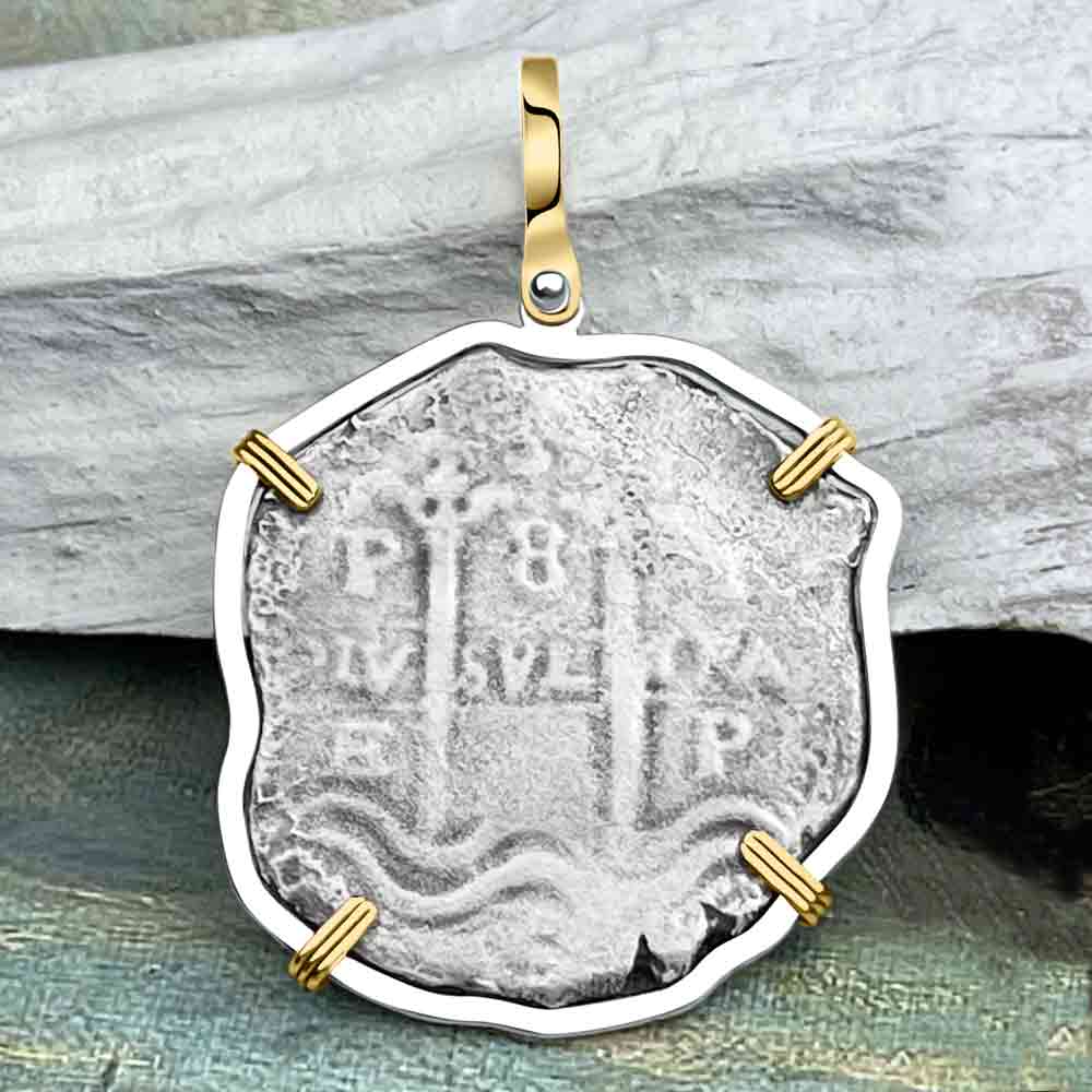 1670s Consolacion Shipwreck Pirate Era 8 Reale Cob 14K Gold & Sterling Silver Pendant