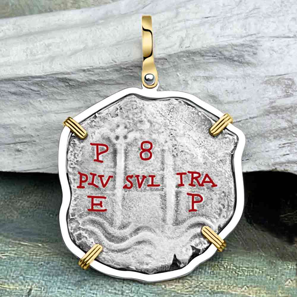 1670s Consolacion Shipwreck Pirate Era 8 Reale Cob 14K Gold & Sterling Silver Pendant