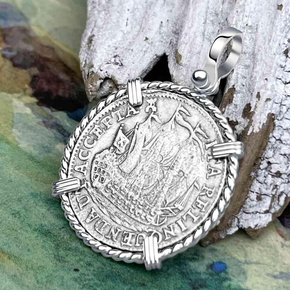 Dutch East India Company 1785 Silver 6 Stuiver Ship Shilling &quot;I Struggle and Survive&quot; Sterling Silver Pendant