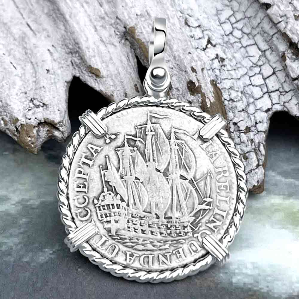 Dutch East India Company 1765 Silver 6 Stuiver Ship Shilling "I Struggle and Survive" Sterling Silver Pendant