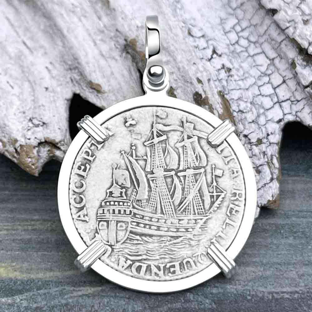 Dutch East India Company 1761 Silver 6 Stuiver Ship Shilling "I Struggle and Survive" Sterling Silver Pendant