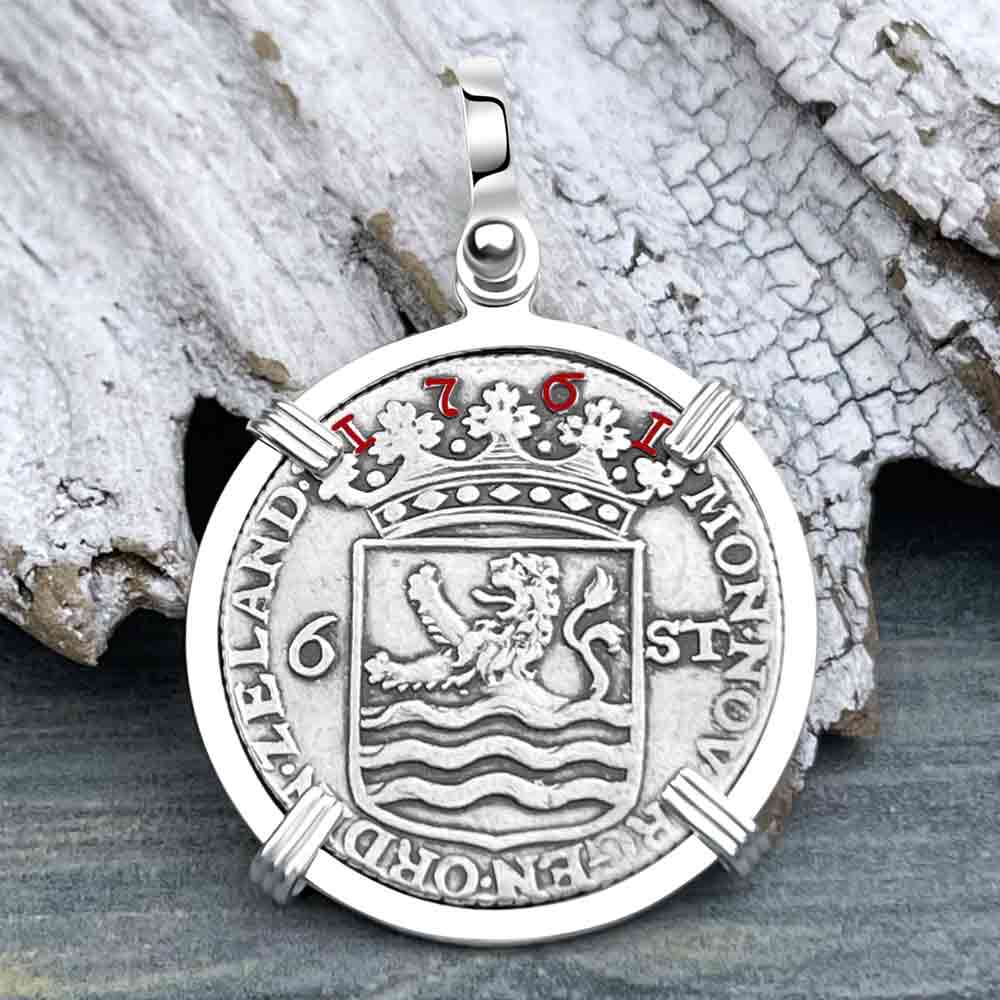 Dutch East India Company 1761 Silver 6 Stuiver Ship Shilling &quot;I Struggle and Survive&quot; Sterling Silver Pendant