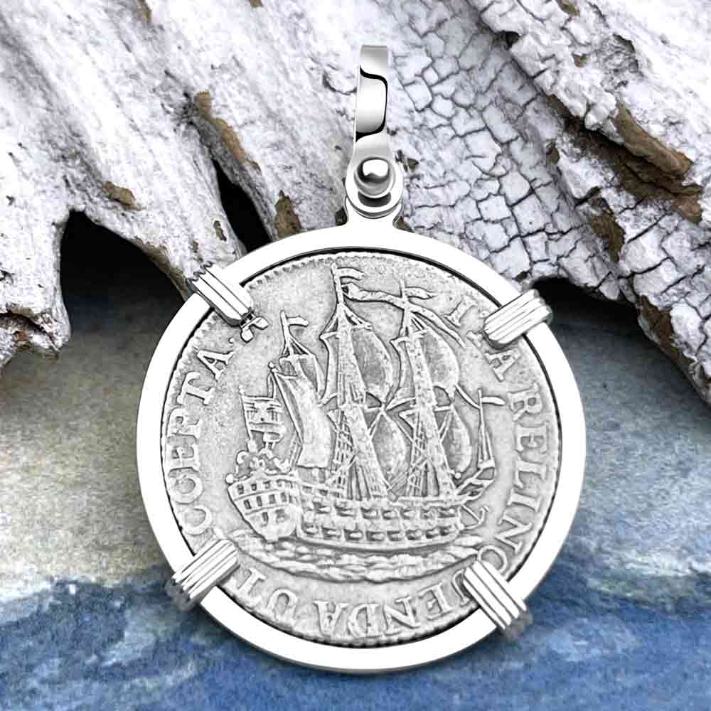 Dutch East India Company 1774 Silver 6 Stuiver Ship Shilling "I Struggle and Survive" Sterling Silver Pendant