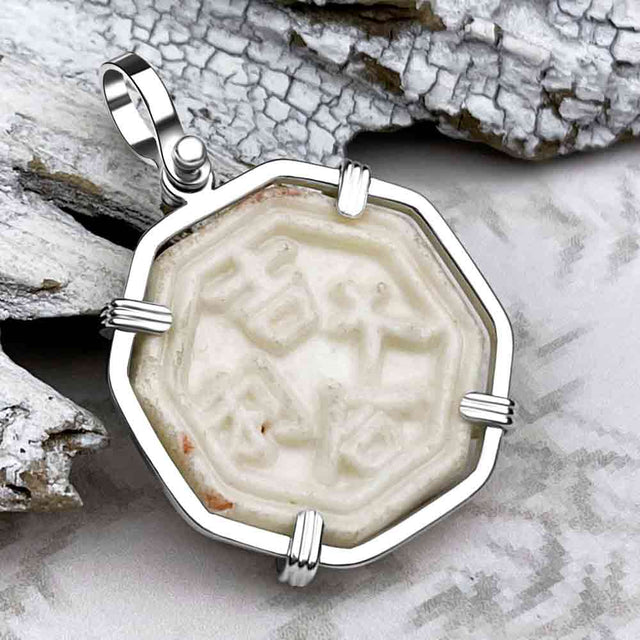 Siam Porcelain Gaming Token - from the Era of "The King & I" - Sterling Silver Pendant