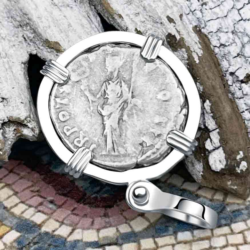 Roman Empire Silver Denarius Coin of Marcus Aurelius, the Philosopher Warrior 157 AD Sterling Silver Pendant