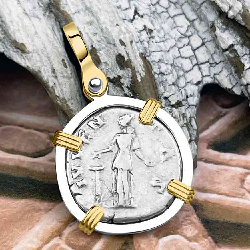 Roman Empire Silver Denarius Coin of Marcus Aurelius, the Philosopher Warrior 140 AD 14K Gold &amp; Sterling Silver Pendant | Artifact #8056