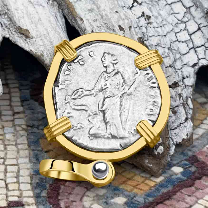 Roman Empire Silver Denarius Coin of Marcus Aurelius, the Philosopher Warrior 168 AD 14K Gold Pendant