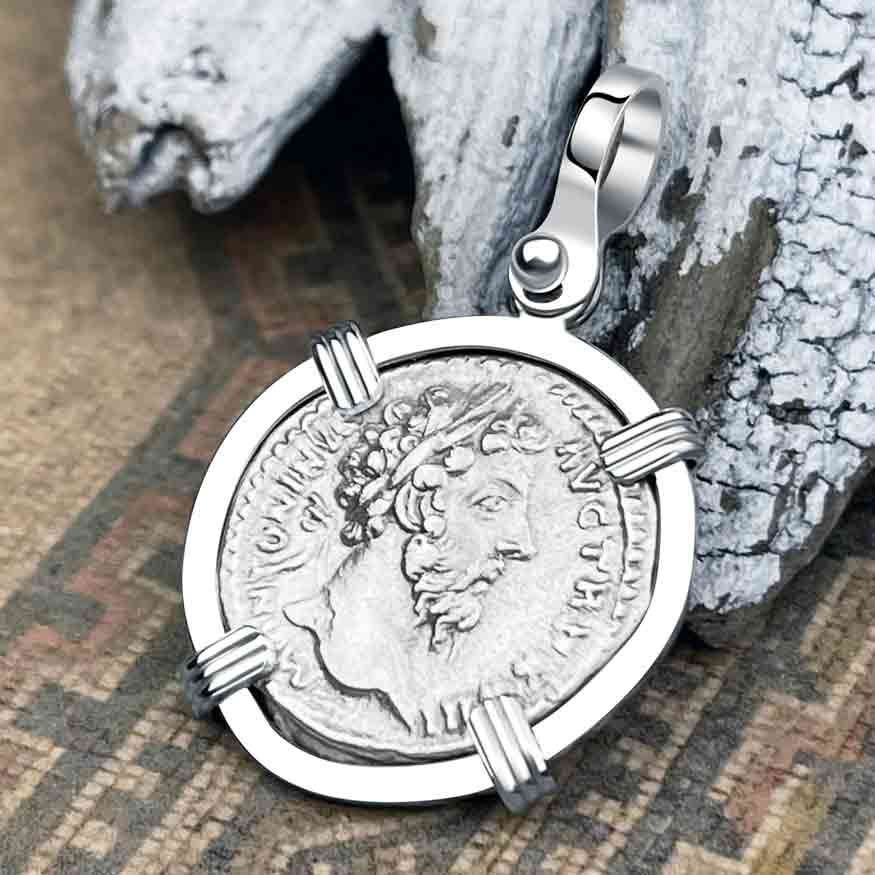 Roman Empire Silver Denarius Coin of Marcus Aurelius, the Philosopher Warrior 168 AD 14K Gold Pendant