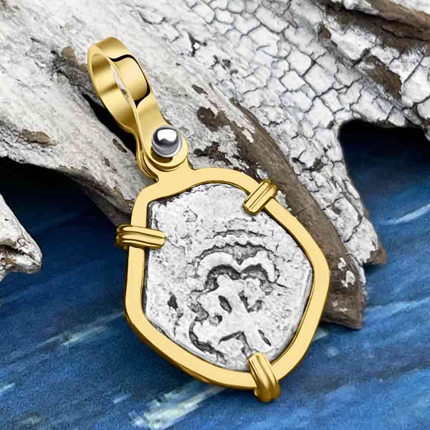 RARE DATED 1715 Fleet Shipwreck Spanish 1/2 Reale &quot;Piece of 8&quot; 14K Gold Pendant | Artifact #8078