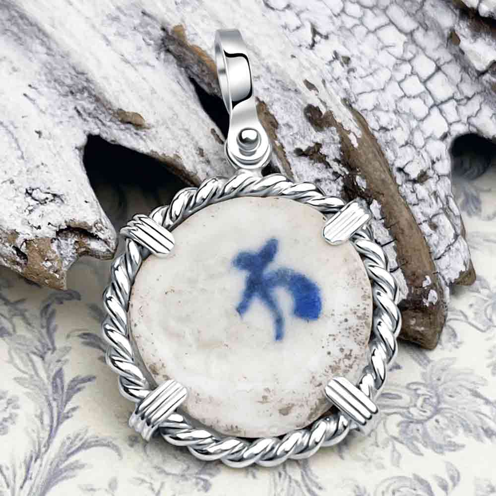 Siam Porcelain Gaming Token - from the Era of &quot;The King &amp; I&quot; - Sterling Silver Pendant 