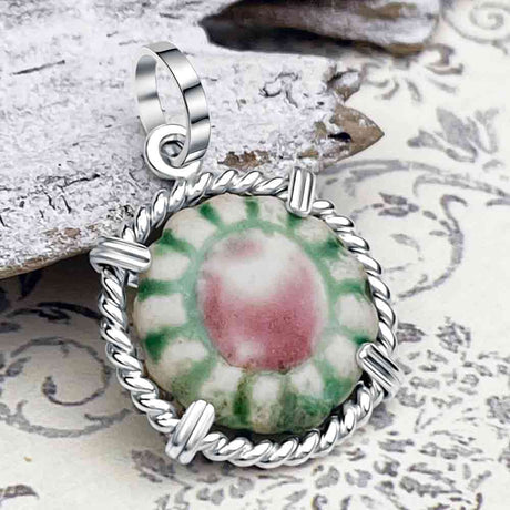 Siam Porcelain Gaming Token - from the Era of "The King & I" - Sterling Silver Pendant 