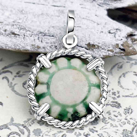 Siam Porcelain Gaming Token - from the Era of "The King & I" - Sterling Silver Pendant 