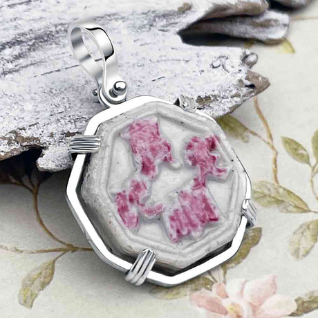 Siam Porcelain Gaming Token - from the Era of "The King & I" - Sterling Silver Pendant 