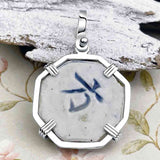 Siam Porcelain Gaming Token - from the Era of "The King & I" - Sterling Silver Pendant 
