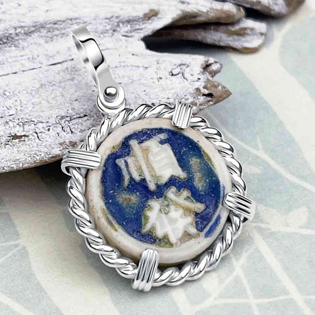 Siam Porcelain Gaming Token - from the Era of "The King & I" - Sterling Silver Pendant 