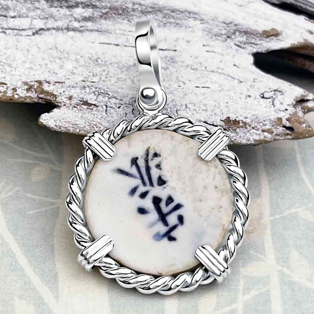 Siam Porcelain Gaming Token - from the Era of "The King & I" - Sterling Silver Pendant 