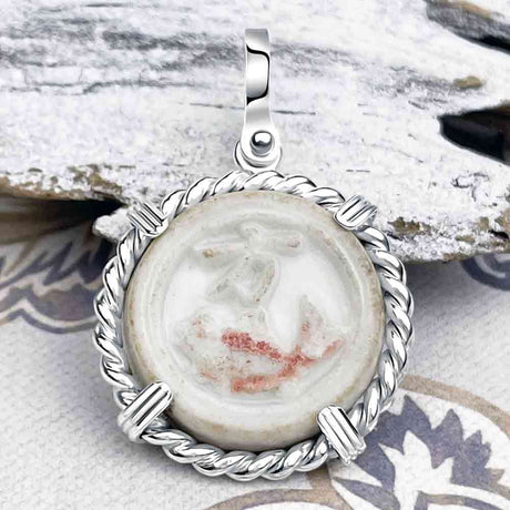 Siam Porcelain Gaming Token - from the Era of "The King & I" - Sterling Silver Pendant 