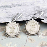 Siam Porcelain Gaming Token - from the Era of "The King & I" - Sterling Silver Earrings
