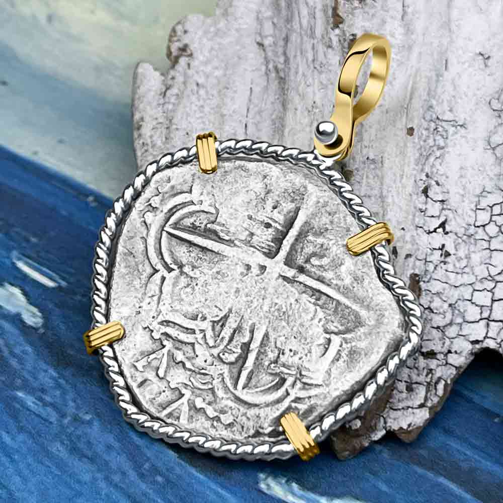 Mel Fisher's Atocha 8 Reale Shipwreck Coin 14K Gold & Sterling Silver Pendant 
