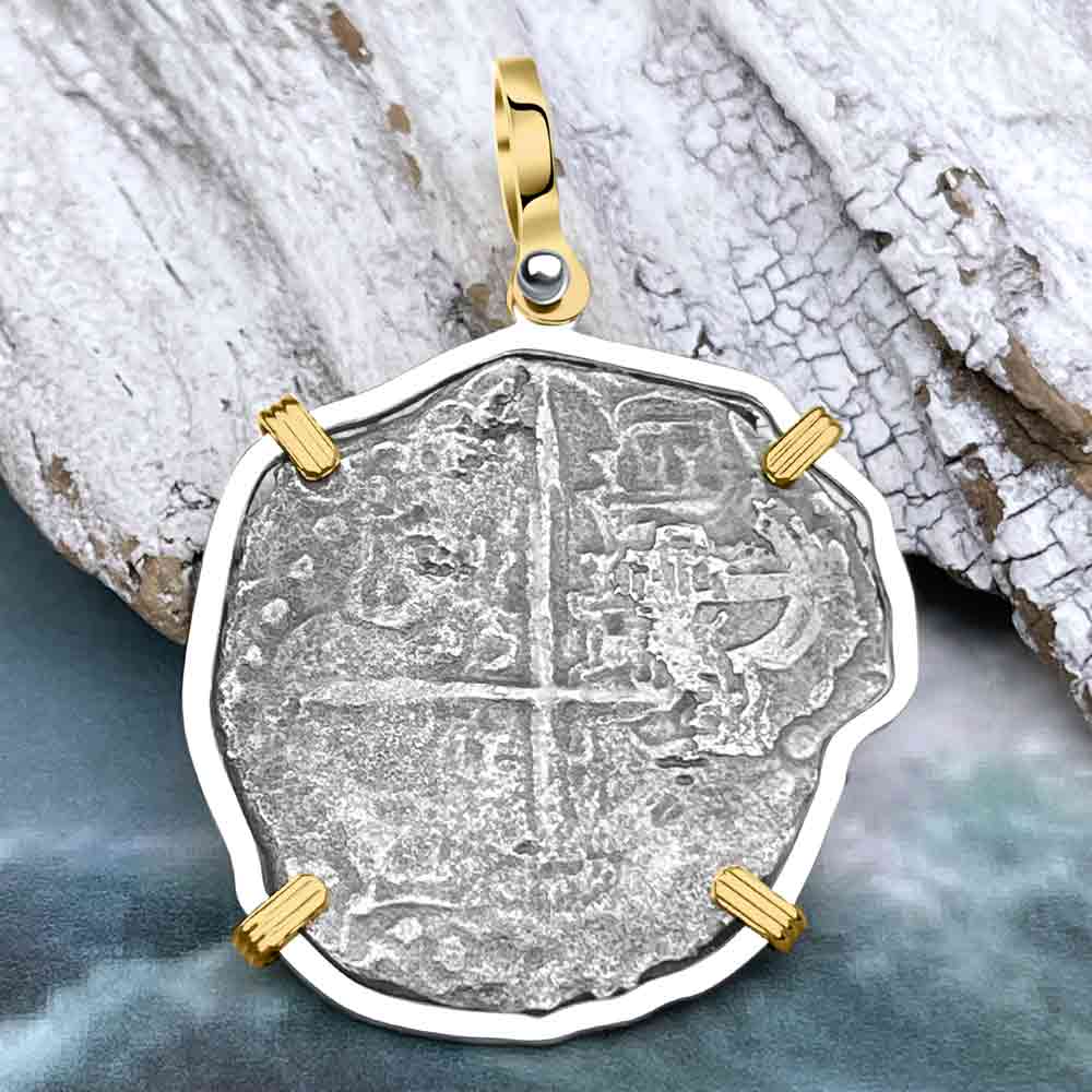 Mel Fisher&#39;s Atocha 8 Reale Shipwreck Coin 14K Gold &amp; Sterling Silver Pendant 