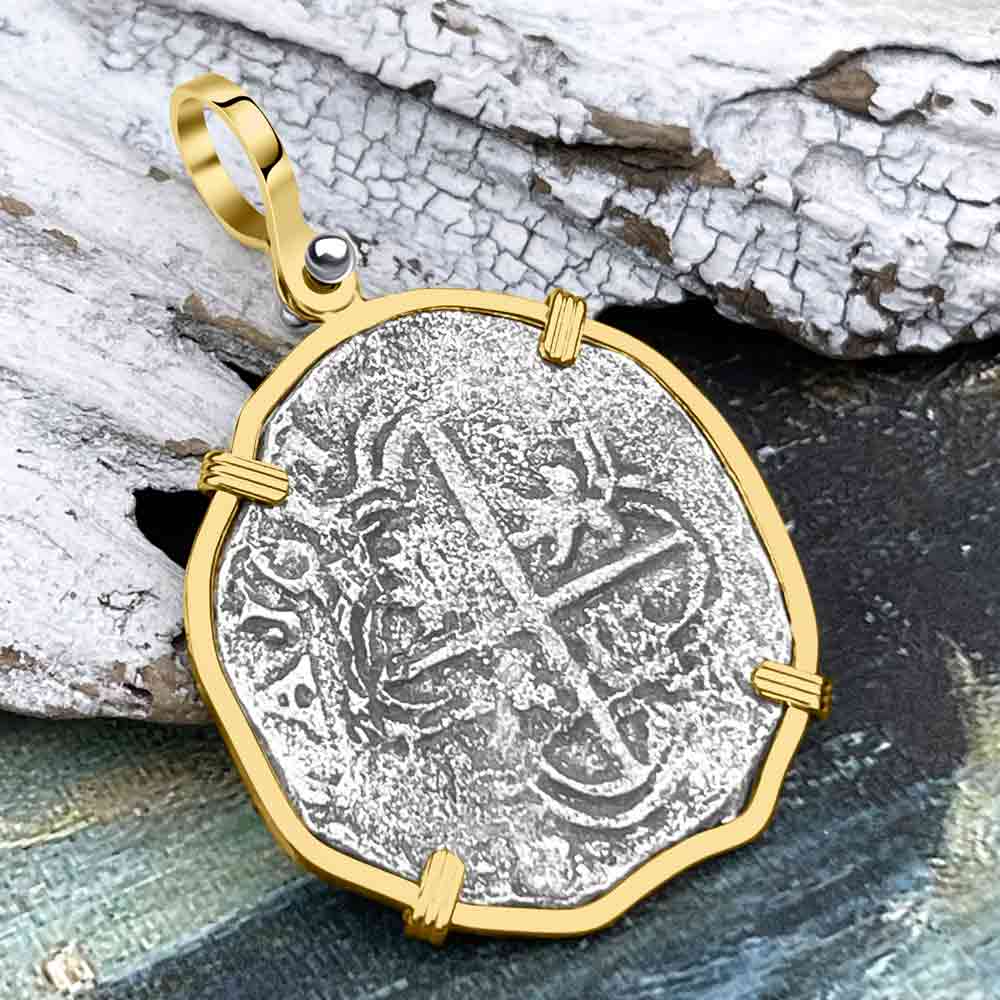 Rare Dated 1617 Mel Fisher&#39;s Atocha 8 Reale Shipwreck Coin 14K Gold Pendant 