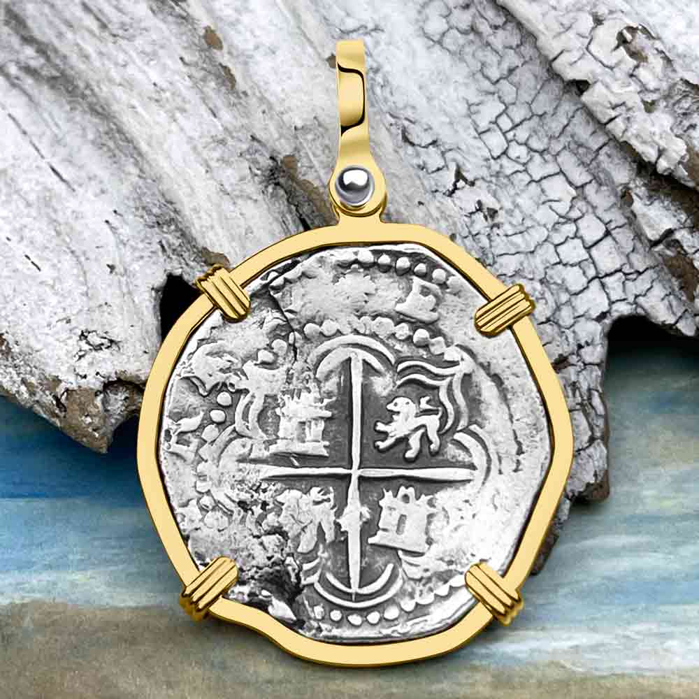 STUNNING Mel Fisher's Atocha Rare 2 Reale Shipwreck Coin 14K Gold Pendant 