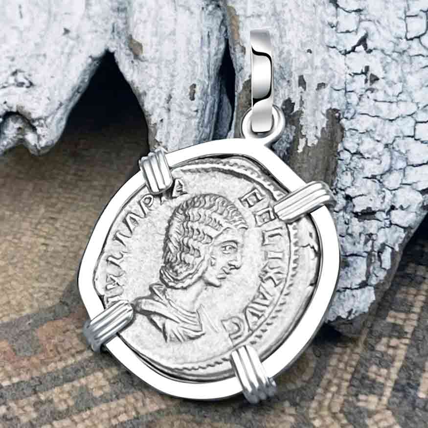 Roman Empire Silver Denarius Coin of Empress Julia Domna 211 AD Sterling Silver Pendant