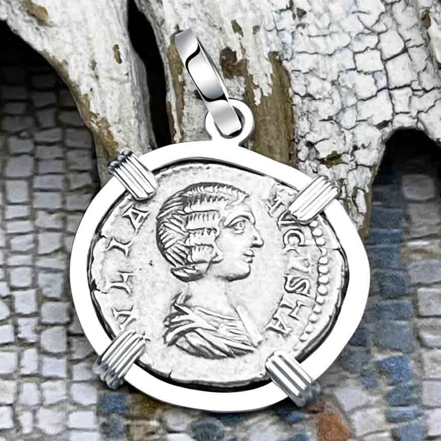 Roman Empire Silver Denarius Coin of Empress Julia Domna 204 AD Sterling Silver Pendant