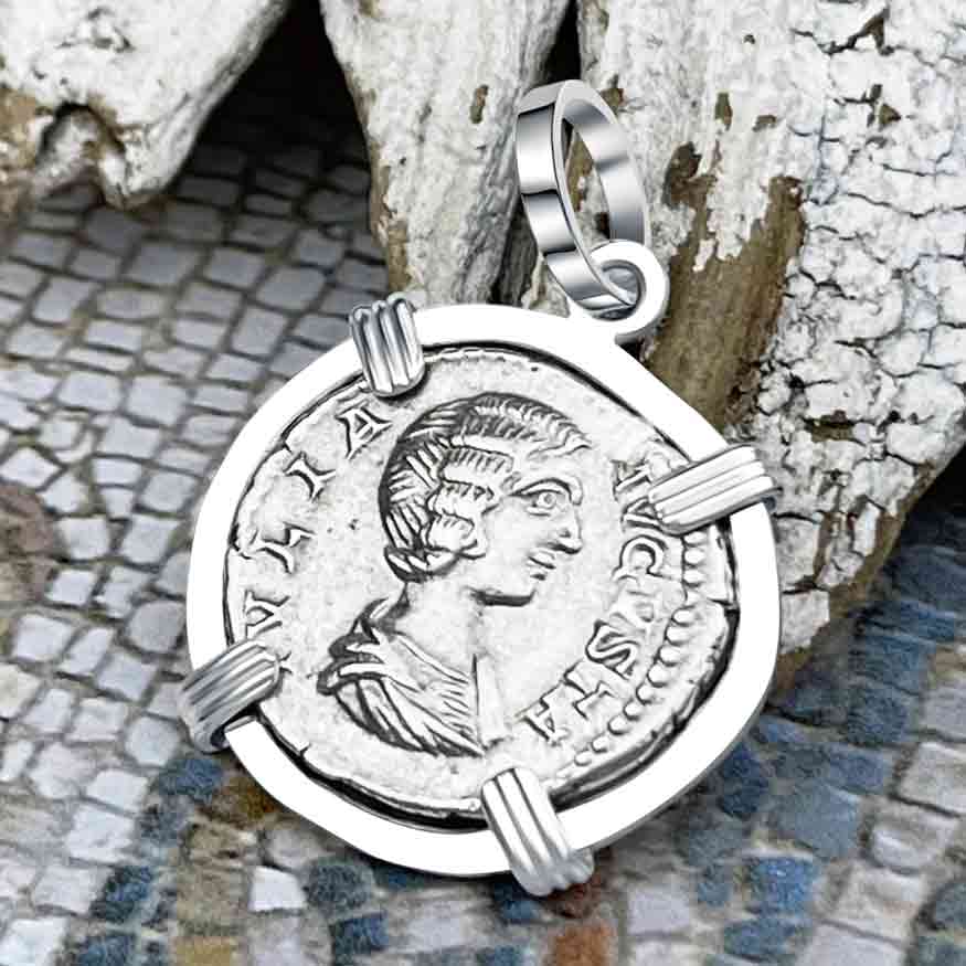 Roman Empire Silver Denarius Coin of Empress Julia Domna 204 AD Sterling Silver Pendant