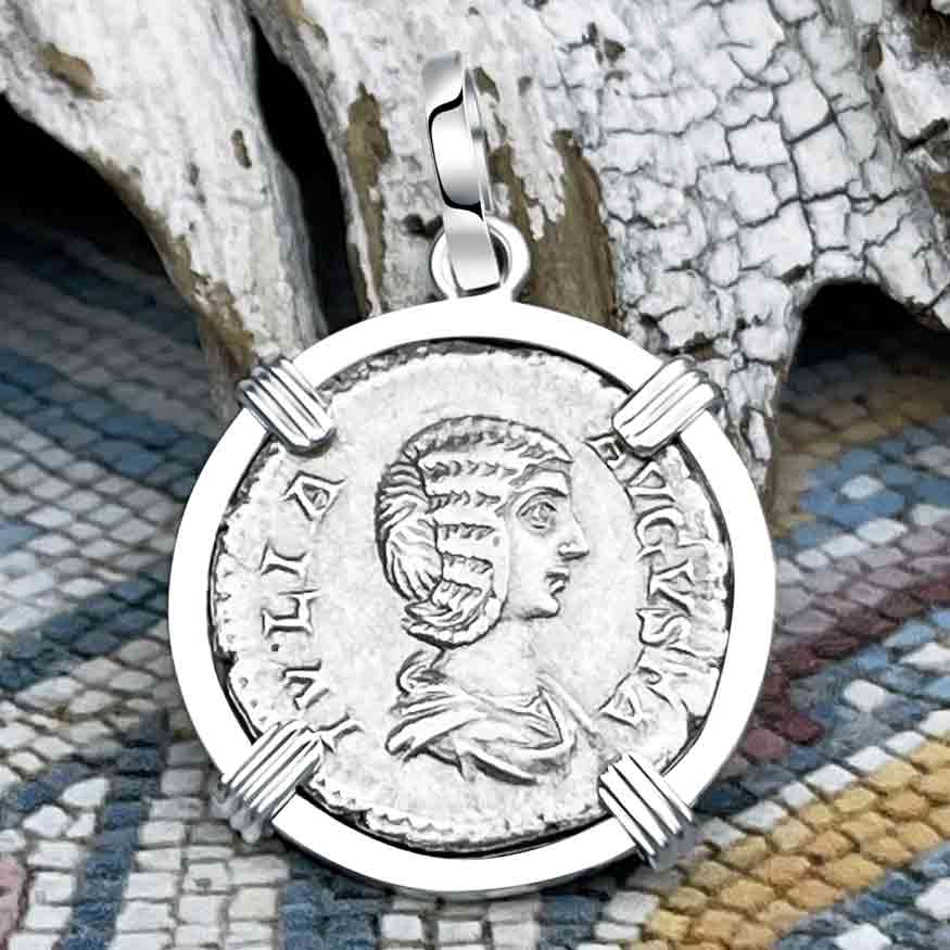 Roman Empire Silver Denarius Coin of Empress Julia Domna 210 AD Sterling Silver PendantRoman Empire Silver Denarius Coin of Empress Julia Domna 210 AD Sterling Silver Pendant
