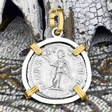 Roman Empire Silver Denarius Coin of Empress Julia Domna 214 AD 14K Gold & Sterling Silver Pendant