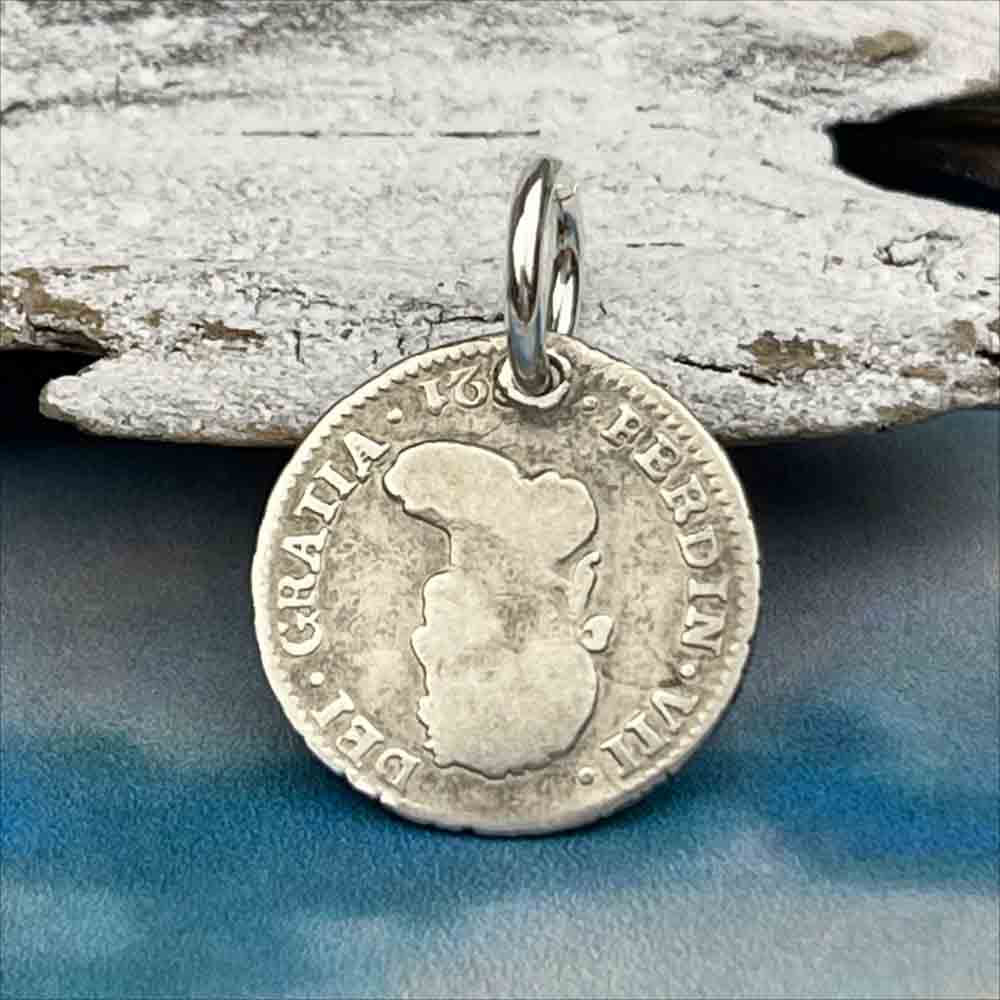 Pirate Chic Silver Half Reale Spanish Portrait Dollar Dated 1821 - the Legendary &quot;Piece of Eight&quot; Pendant