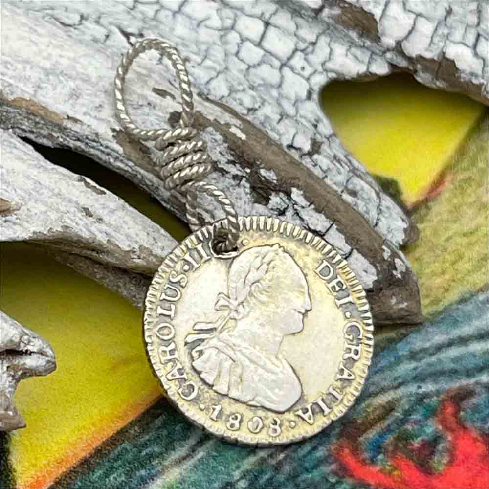 Pirate Chic Gilded Silver Half Reale Spanish Portrait Dollar Dated 1808 - the Legendary &quot;Piece of Eight&quot; Pendant 