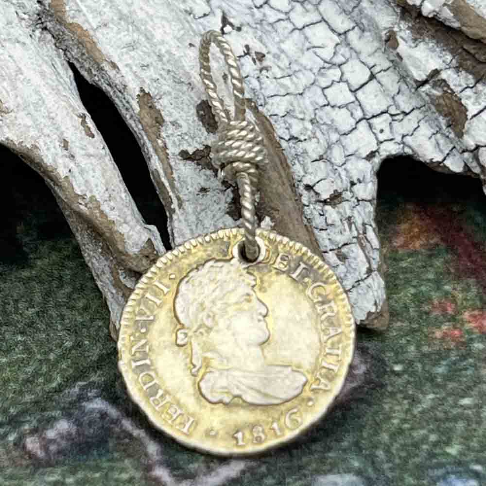 Pirate Chic Gilded Silver Half Reale Spanish Portrait Dollar Dated 1816 - the Legendary "Piece of Eight" Pendant