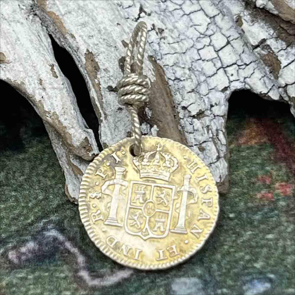 Pirate Chic Gilded Silver Half Reale Spanish Portrait Dollar Dated 1816 - the Legendary &quot;Piece of Eight&quot; Pendant