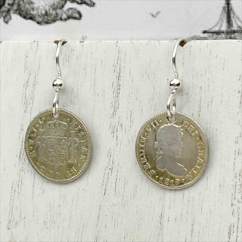 Pirate Chic Gilded Silver Half Reale Spanish Portrait Dollars Dated 1819 &amp; 1825 - the Legendary &quot;Piece of Eight&quot; Earrings