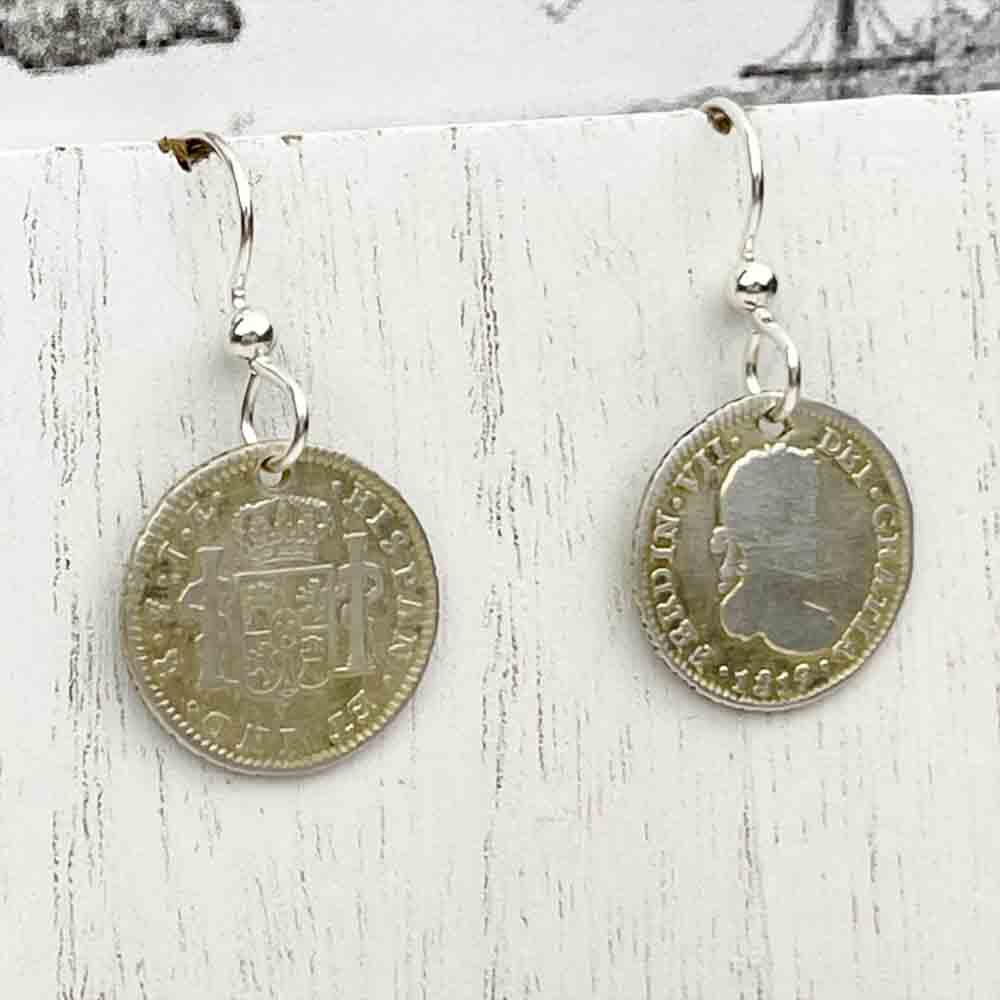 Pirate Chic Gilded Silver Half Reale Spanish Portrait Dollars Dated 1819 &amp; 1825 - the Legendary &quot;Piece of Eight&quot; Earrings