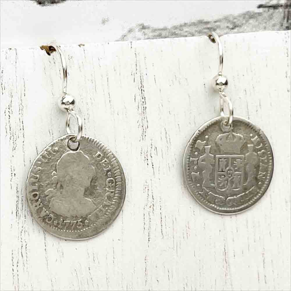 Pirate Chic Silver Half Reale Spanish Portrait Dollars Dated 1773 & 1775 - the Legendary "Piece of Eight" Earrings