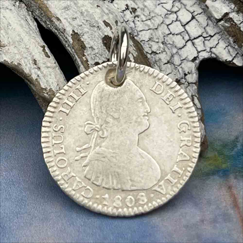 Pirate Chic Silver 1 Reale Spanish Portrait Dollar Dated 1808 - the Legendary "Piece of Eight" Pendant