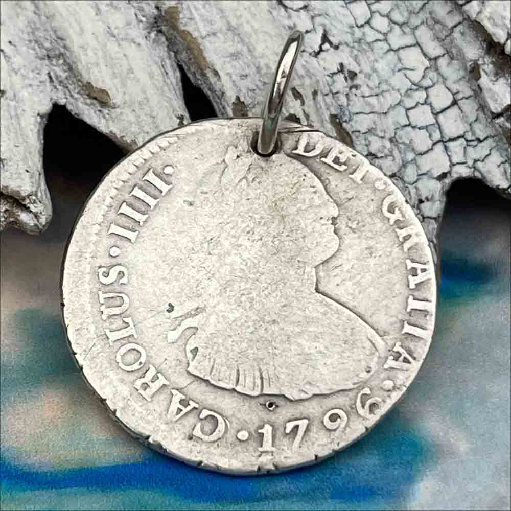 Pirate Chic Silver 2 Reale Spanish Portrait Dollar Dated 1796 - the Legendary "Piece of Eight" Pendant