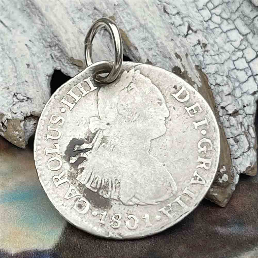 Pirate Chic Silver 2 Reale Spanish Portrait Dollar Dated 1801 - the Legendary "Piece of Eight" Pendant