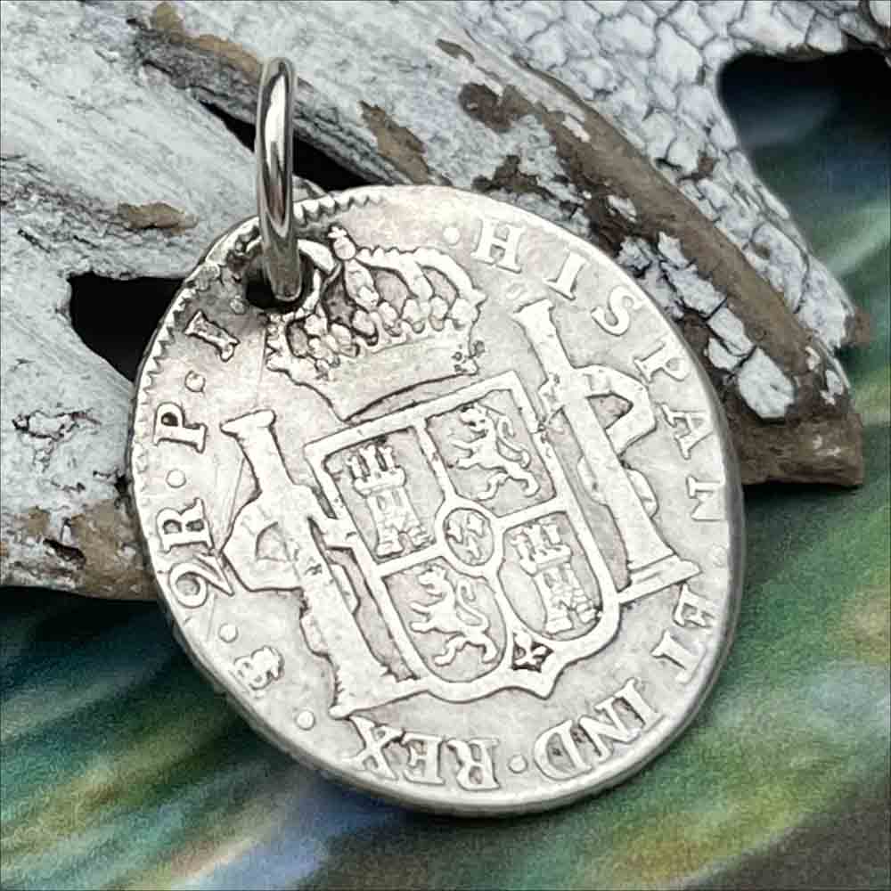 Pirate Chic Silver 2 Reale Spanish Portrait Dollar Dated 1808 - the Legendary &quot;Piece of Eight&quot; Pendant