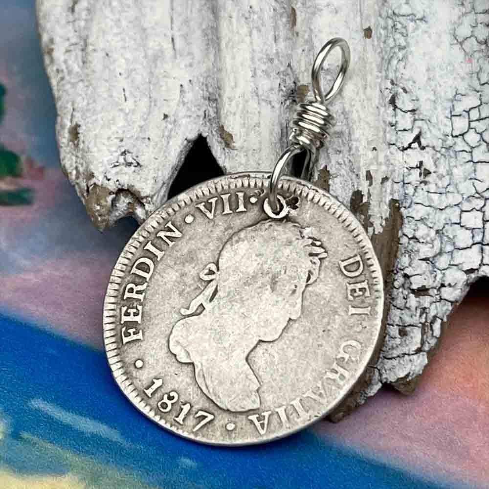 Pirate Chic Silver 2 Reale Spanish Portrait Dollar Dated 1817 - the Legendary &quot;Piece of Eight&quot; Pendant