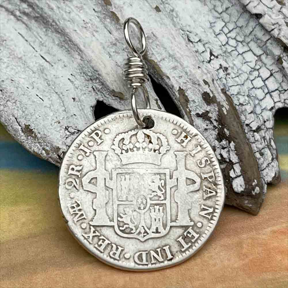 Pirate Chic Silver 2 Reale Spanish Portrait Dollar Dated 1819 - the Legendary &quot;Piece of Eight&quot; Pendant