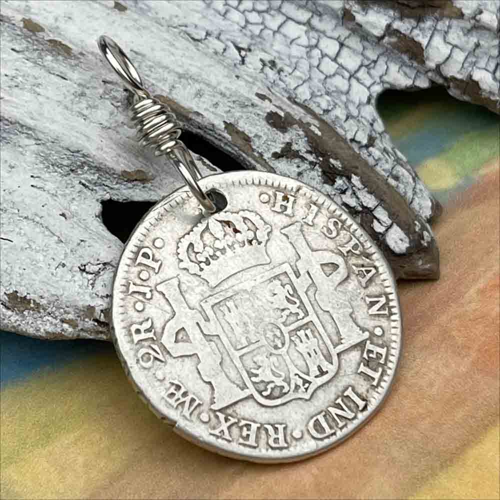 Pirate Chic Silver 2 Reale Spanish Portrait Dollar Dated 1819 - the Legendary &quot;Piece of Eight&quot; Pendant